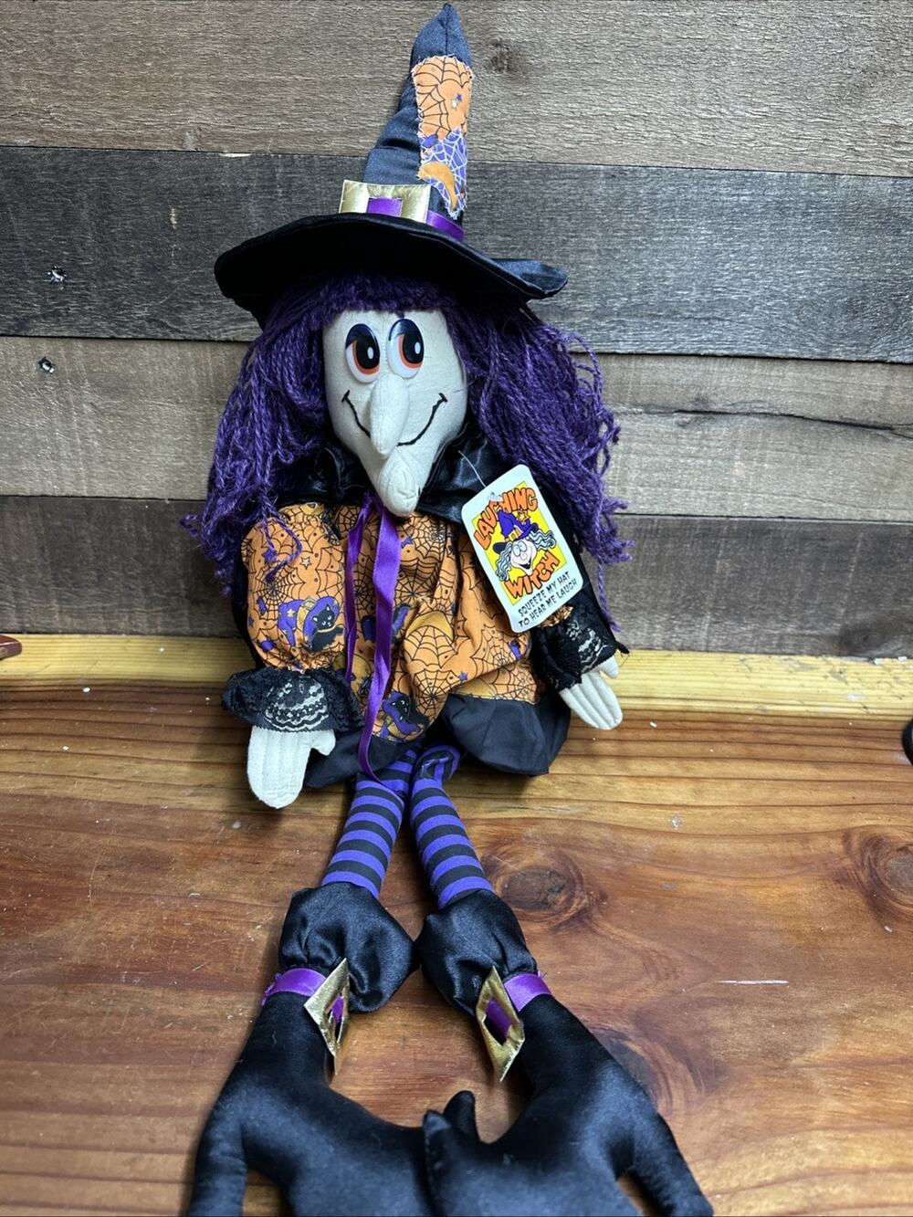 Vintage 1995 Halloween Witch Plush Doll Shelf Sitter Tags RARE Doesn’t Laugh